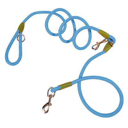 NNEAGS 220cm Multifunction Hands-Free Rope Pet Cat Dog Puppy Double Ended Leash for Walking Training Tracking Obedience Blue