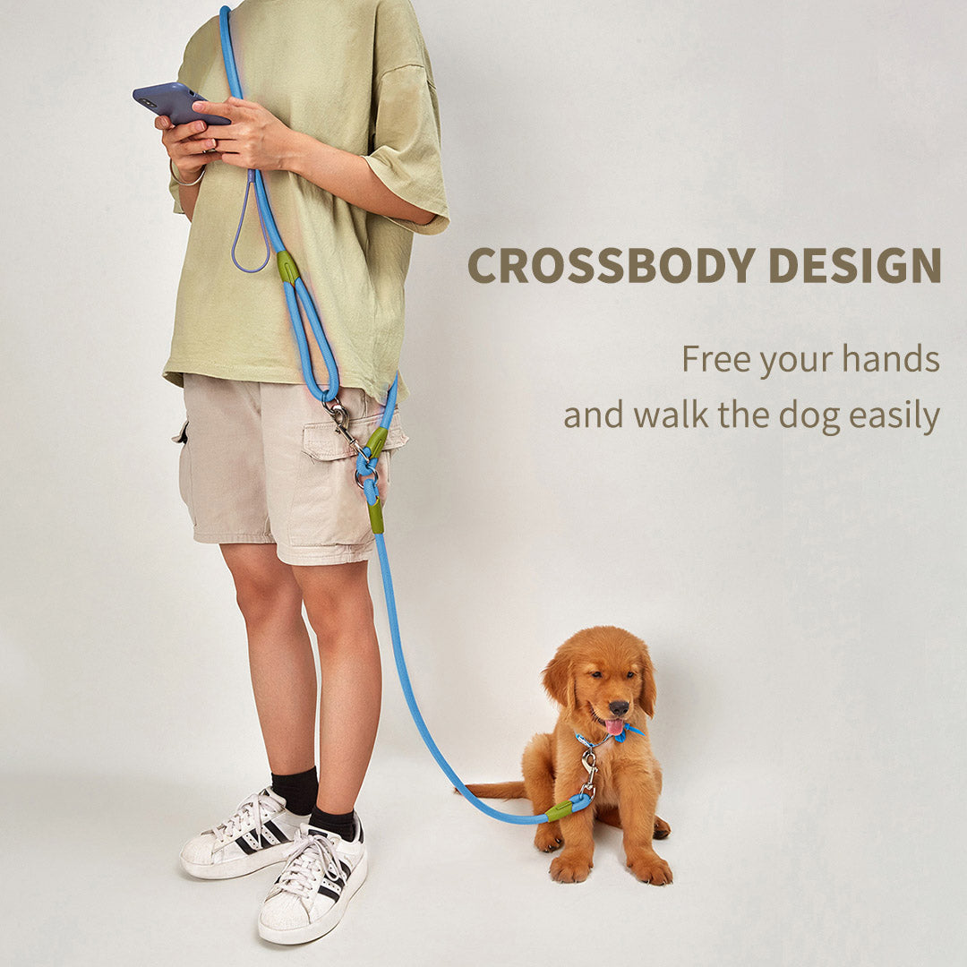 NNEAGS 220cm Multifunction Hands-Free Rope Pet Cat Dog Puppy Double Ended Leash for Walking Training Tracking Obedience Blue