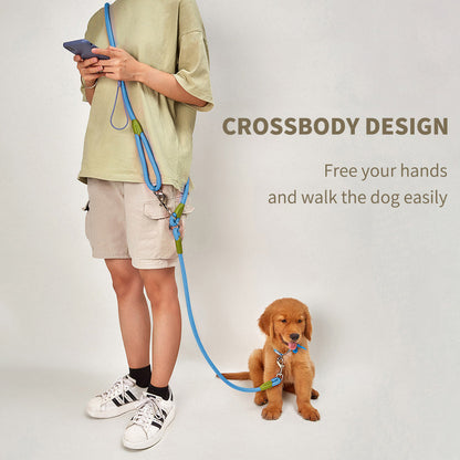 NNEAGS 220cm Multifunction Hands-Free Rope Pet Cat Dog Puppy Double Ended Leash for Walking Training Tracking Obedience Blue