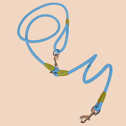 NNEAGS 220cm Multifunction Hands-Free Rope Pet Cat Dog Puppy Double Ended Leash for Walking Training Tracking Obedience Blue