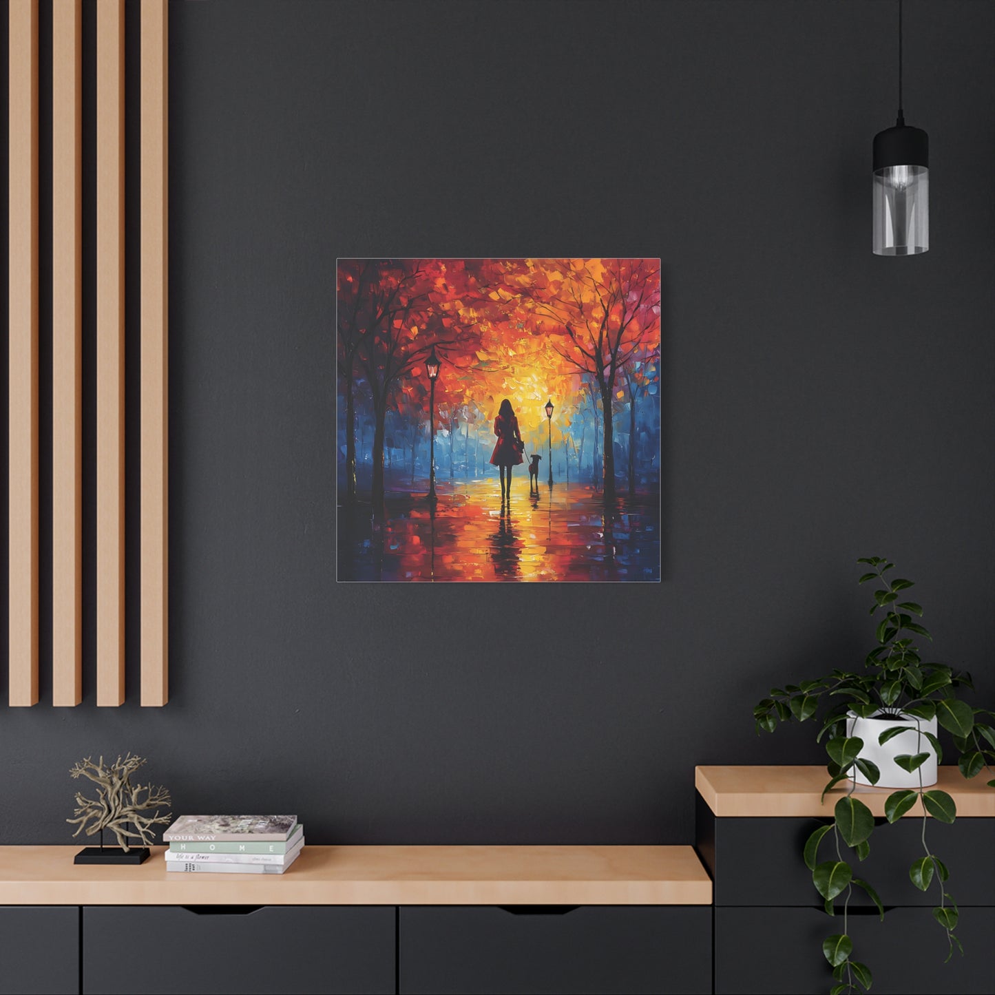 Autumn Walk with Dog – Vibrant Matte Canvas Art