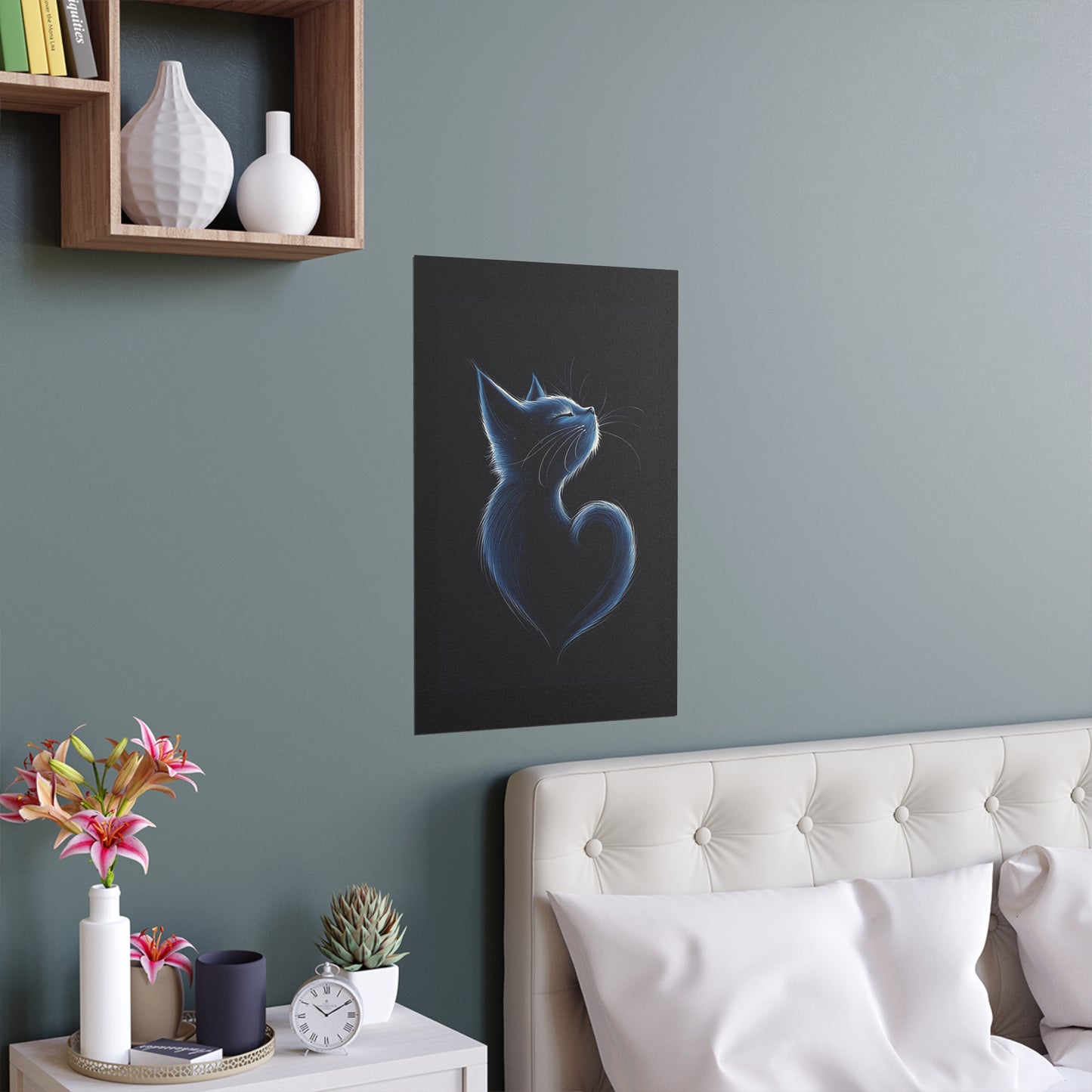 Elegant Blue Cat Heart Silk Poster – Indoor & Outdoor Decor