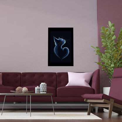 Elegant Blue Cat Heart Silk Poster – Indoor & Outdoor Decor