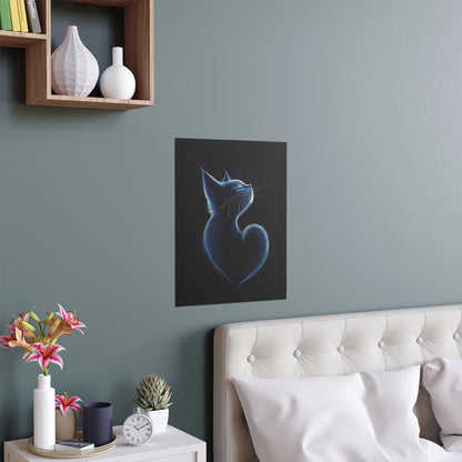 Elegant Blue Cat Heart Silk Poster – Indoor & Outdoor Decor