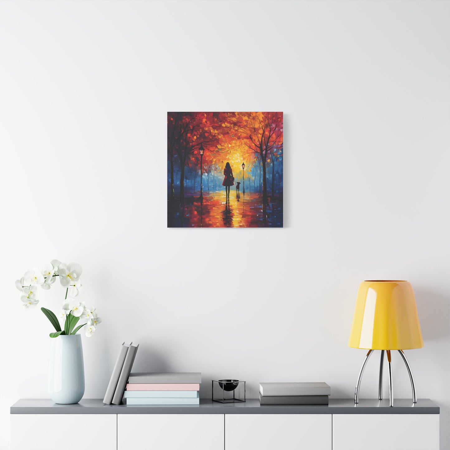 Autumn Walk with Dog – Vibrant Matte Canvas Art