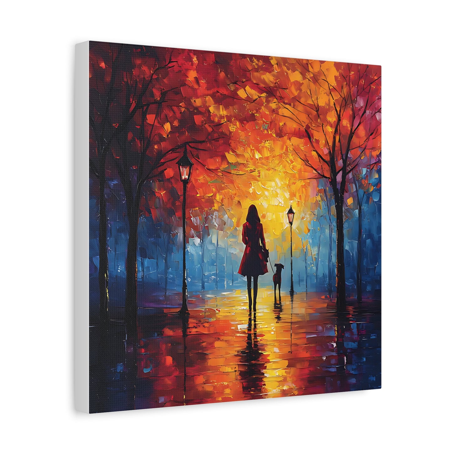 Autumn Walk with Dog – Vibrant Matte Canvas Art