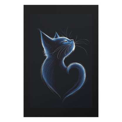 Elegant Blue Cat Heart Silk Poster – Indoor & Outdoor Decor