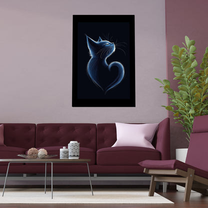 Elegant Blue Cat Heart Silk Poster – Indoor & Outdoor Decor