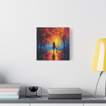 Autumn Walk with Dog – Vibrant Matte Canvas Art