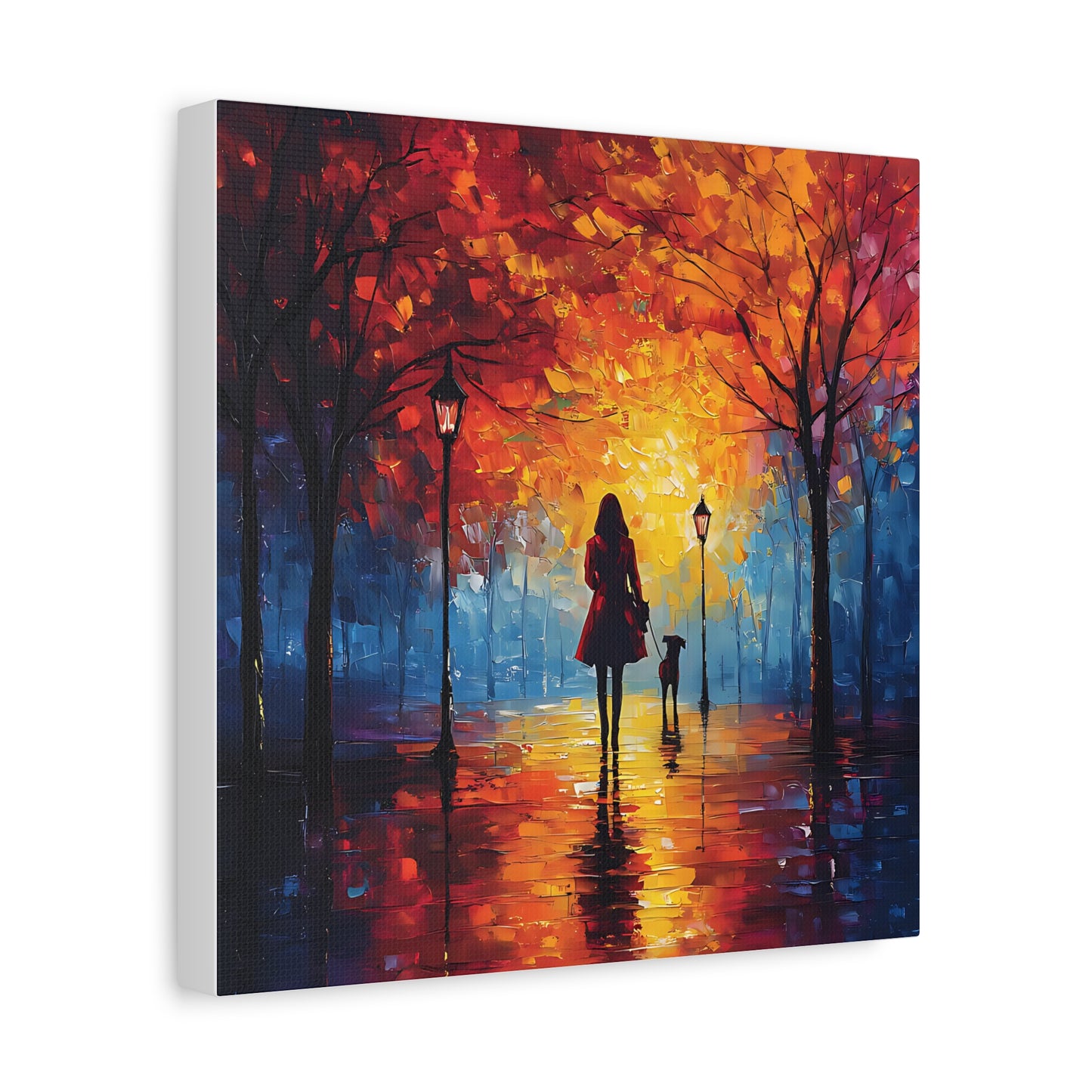 Autumn Walk with Dog – Vibrant Matte Canvas Art