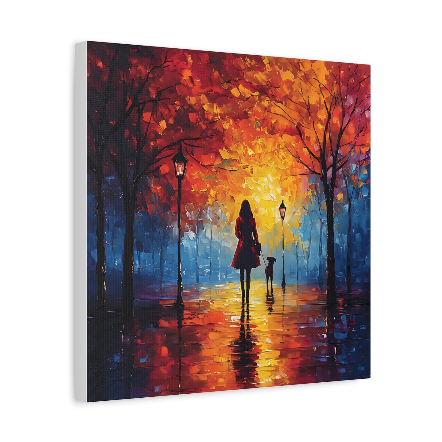 Autumn Walk with Dog – Vibrant Matte Canvas Art