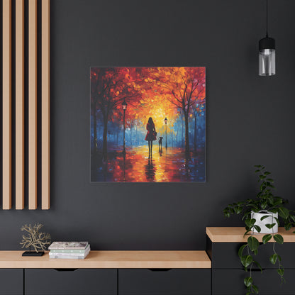 Autumn Walk with Dog – Vibrant Matte Canvas Art