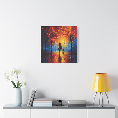 Autumn Walk with Dog – Vibrant Matte Canvas Art