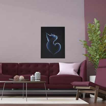 Elegant Blue Cat Heart Silk Poster – Indoor & Outdoor Decor