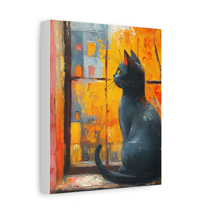 Black Cat in Autumn Window – Oil Painting Style On Canvas Print