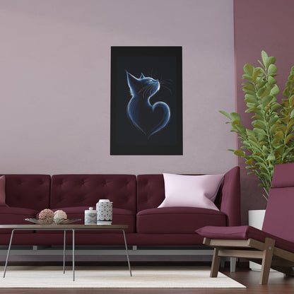 Elegant Blue Cat Heart Silk Poster – Indoor & Outdoor Decor