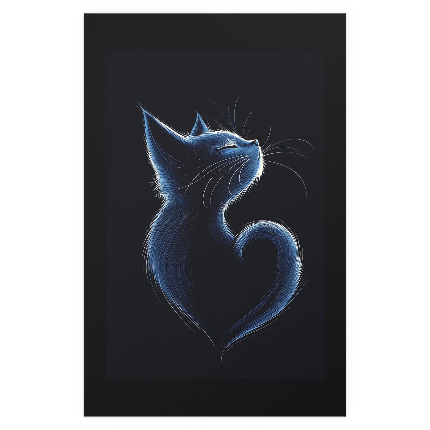 Elegant Blue Cat Heart Silk Poster – Indoor & Outdoor Decor