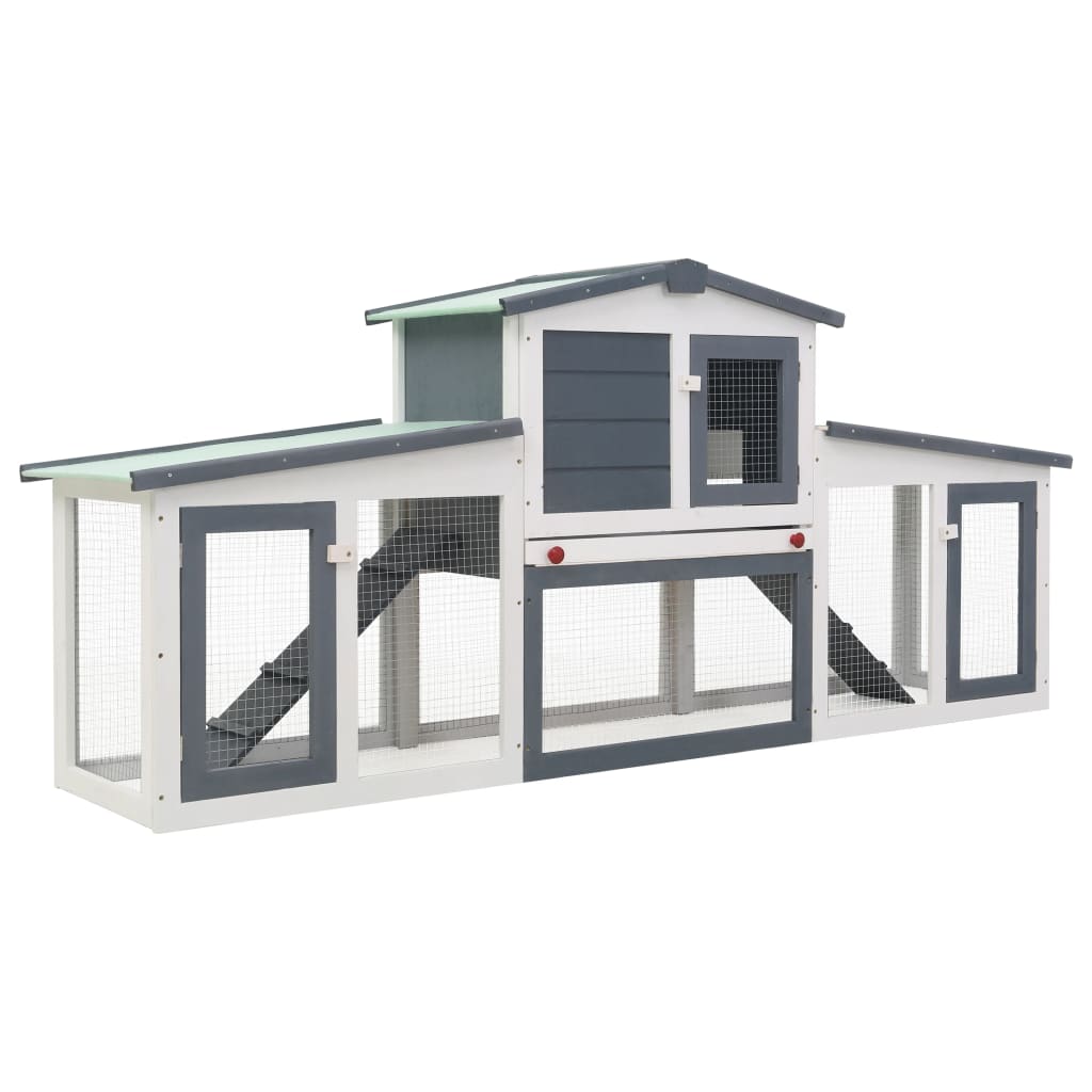 NNEVL Outdoor Large Rabbit Hutch Grey and White 204x45x85 cm Wood