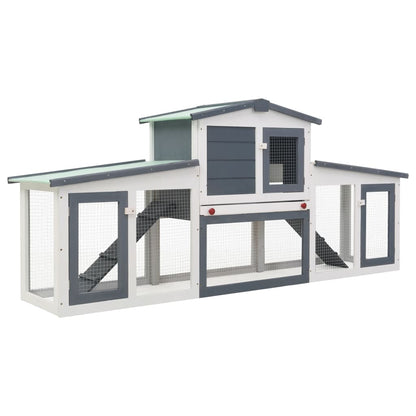 NNEVL Outdoor Large Rabbit Hutch Grey and White 204x45x85 cm Wood