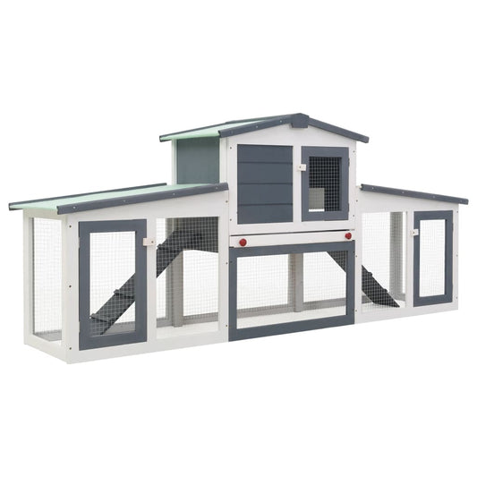 NNEVL Outdoor Large Rabbit Hutch Grey and White 204x45x85 cm Wood