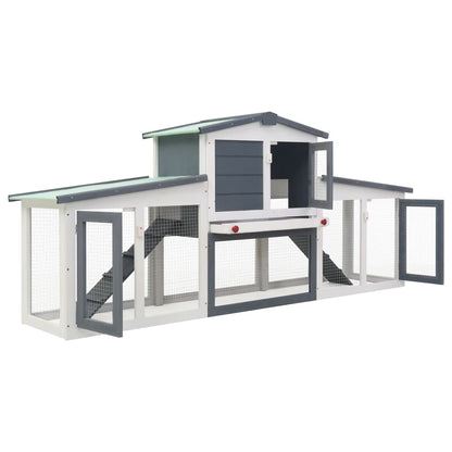 NNEVL Outdoor Large Rabbit Hutch Grey and White 204x45x85 cm Wood