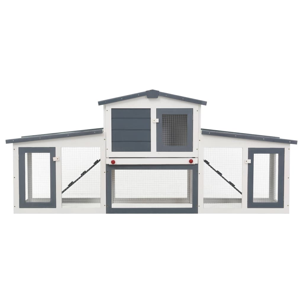 NNEVL Outdoor Large Rabbit Hutch Grey and White 204x45x85 cm Wood