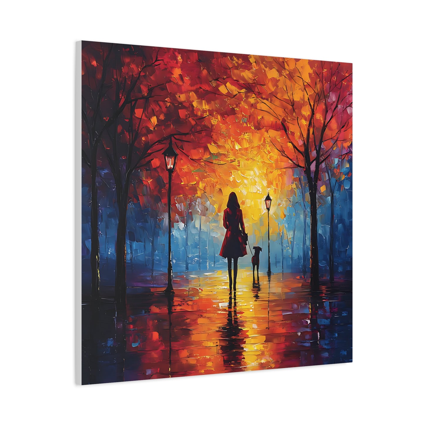 Autumn Walk with Dog – Vibrant Matte Canvas Art