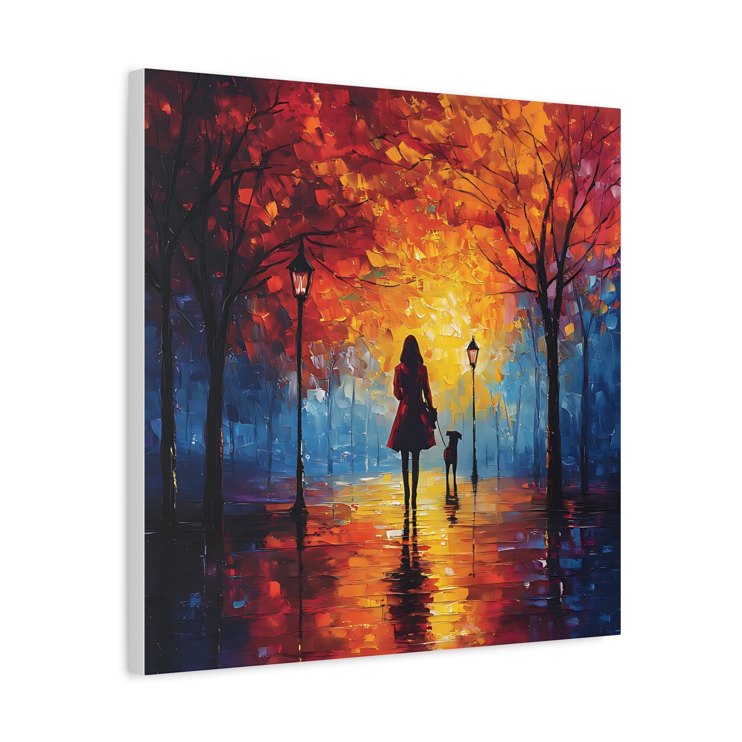 Autumn Walk with Dog – Vibrant Matte Canvas Art