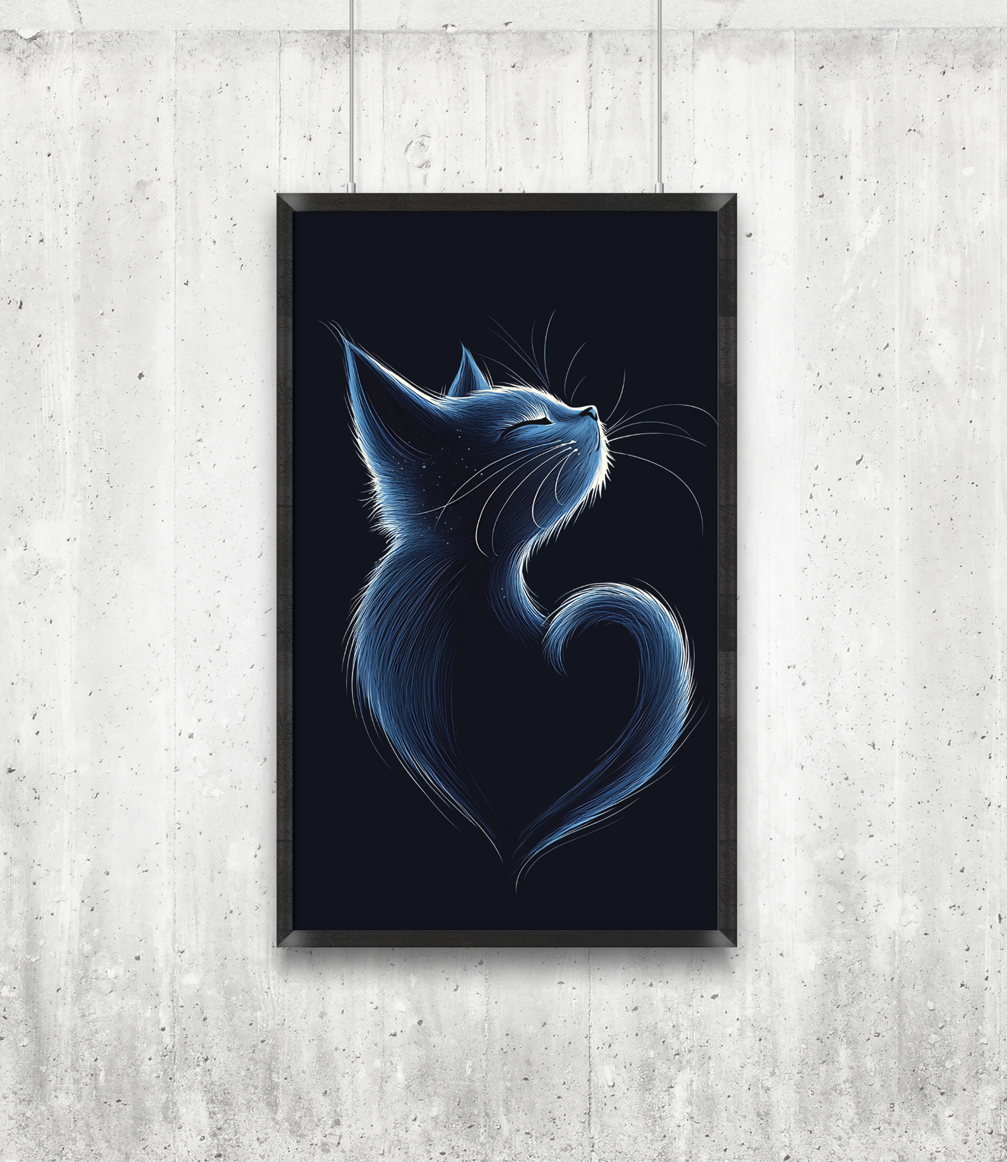 Elegant Blue Cat Heart Silk Poster – Indoor & Outdoor Decor