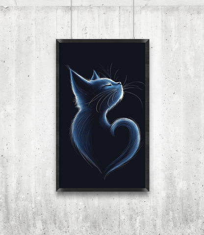 Elegant Blue Cat Heart Silk Poster – Indoor & Outdoor Decor