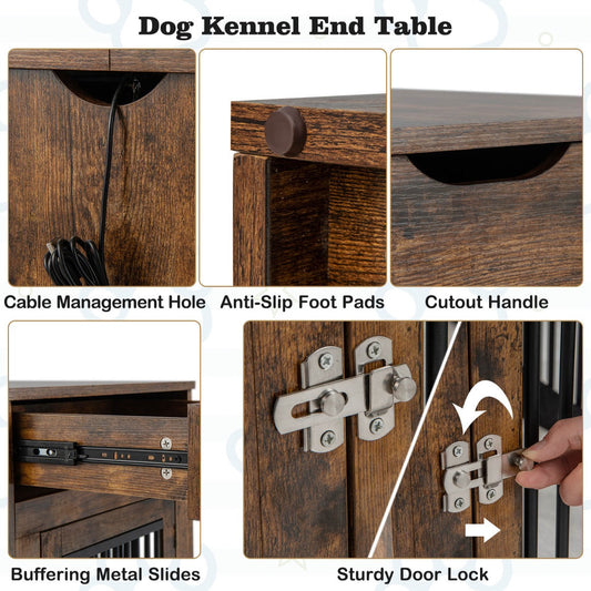 NNECW Furniture Style Dog Crate with Wired & Wireless Charging